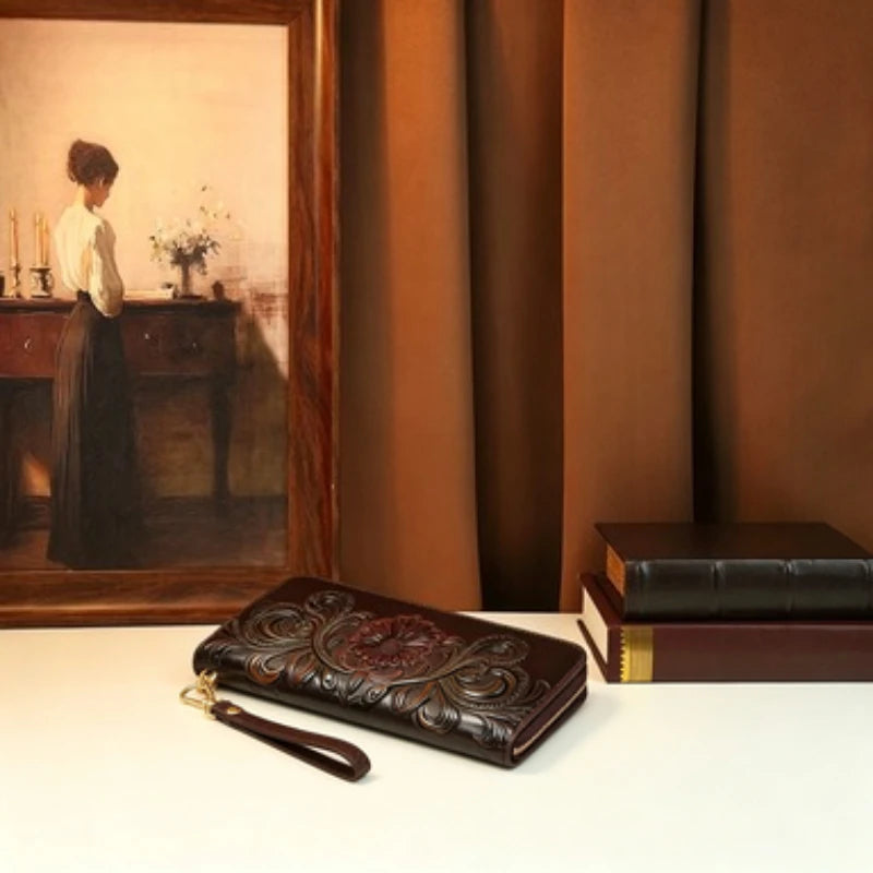 3D Embossed Floral Clutch, Long Wallet with Wristlet - product photo 1