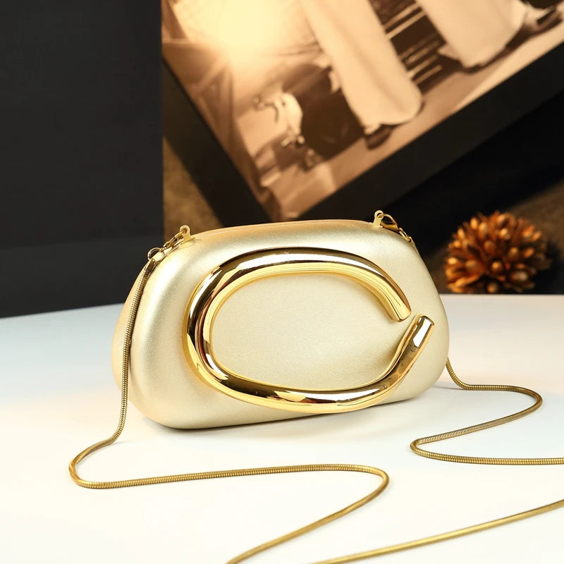 Shell-Clasp Evening Bag with Chain, PU Dinner Bag - product photo 3