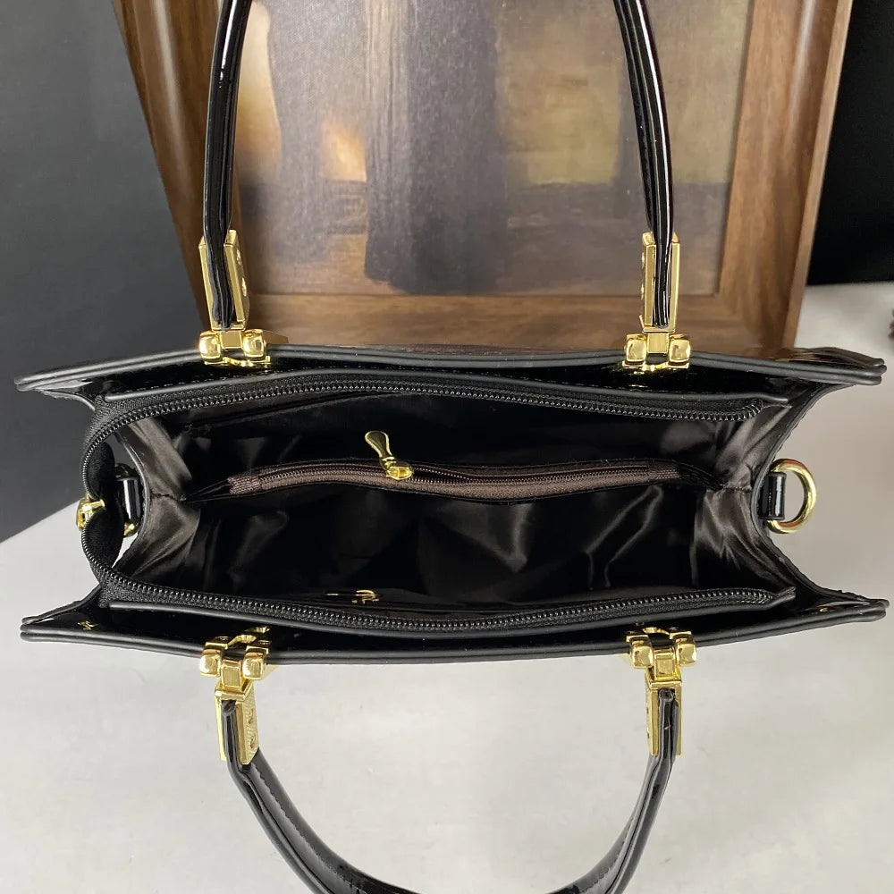 Gradient Python-Print Tote, Patent Top-Handle Bag - product photo 3