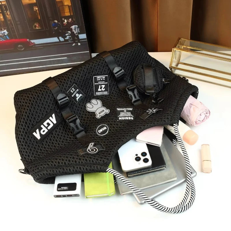 Mesh Bucket Bag with Cartoon Graphic, Travel Tote - product photo 5