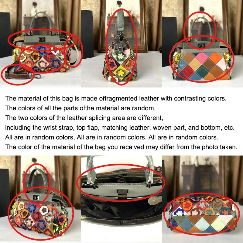 Genuine Cowhide Button Bag with Floral Motif - product photo 3