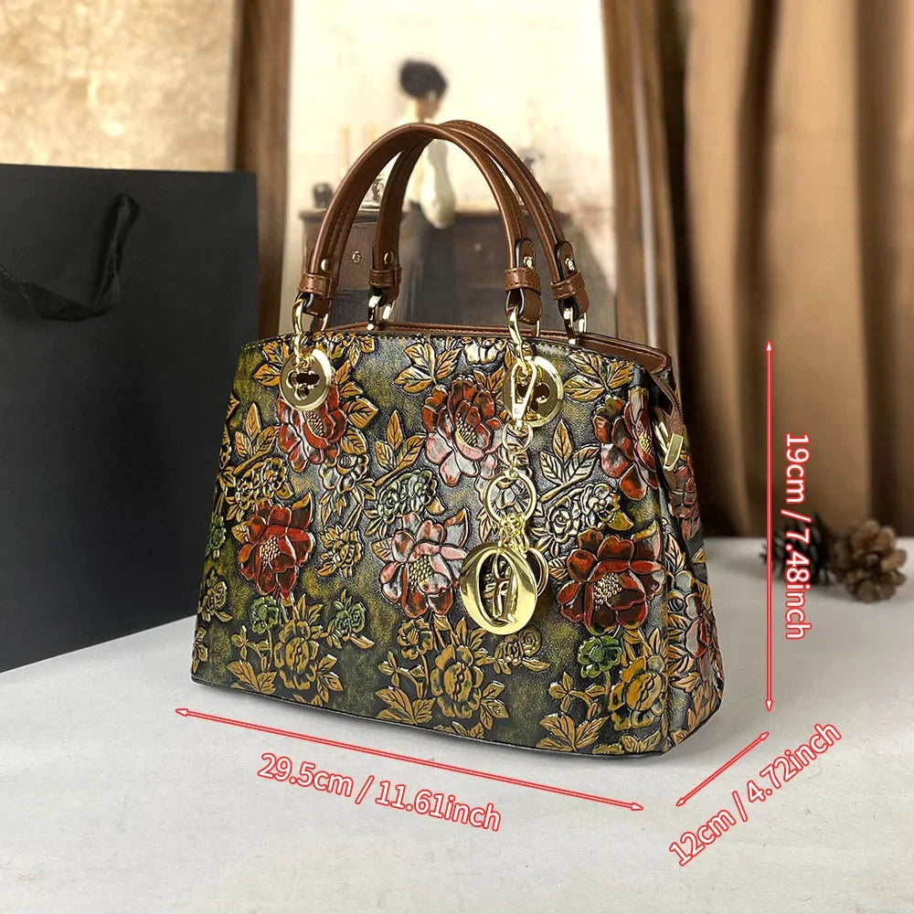 Relief Floral Tote with Tassel, Large-Capacity Handbag - product photo 2