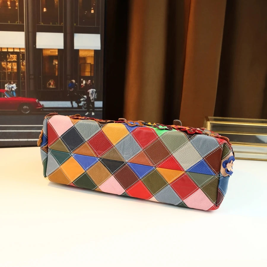 Boho Patchwork Cowhide Shoulder Bag - product photo 4