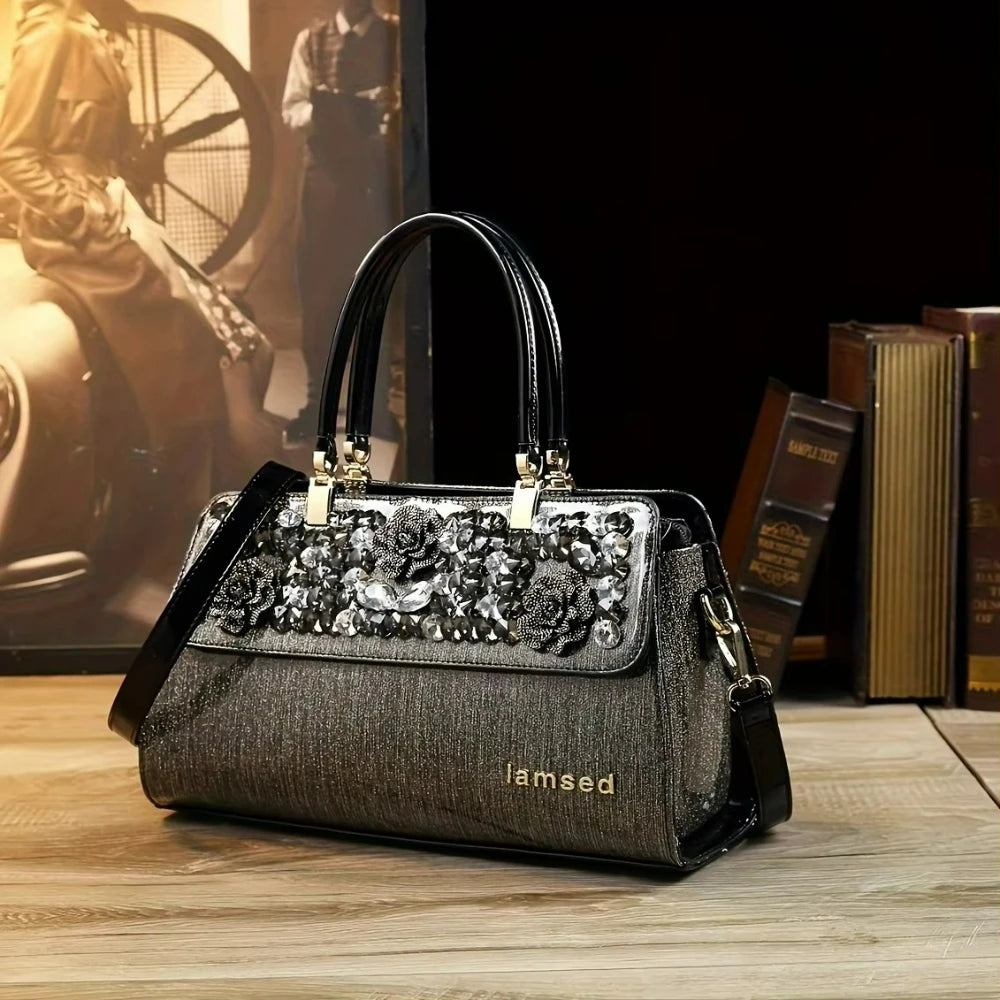 Rhinestone Classic Tote, Large PU Shoulder Bag - product photo 4