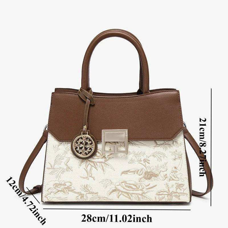Embroidered Large Shoulder Bag, Textured Crossbody Tote - product photo 4