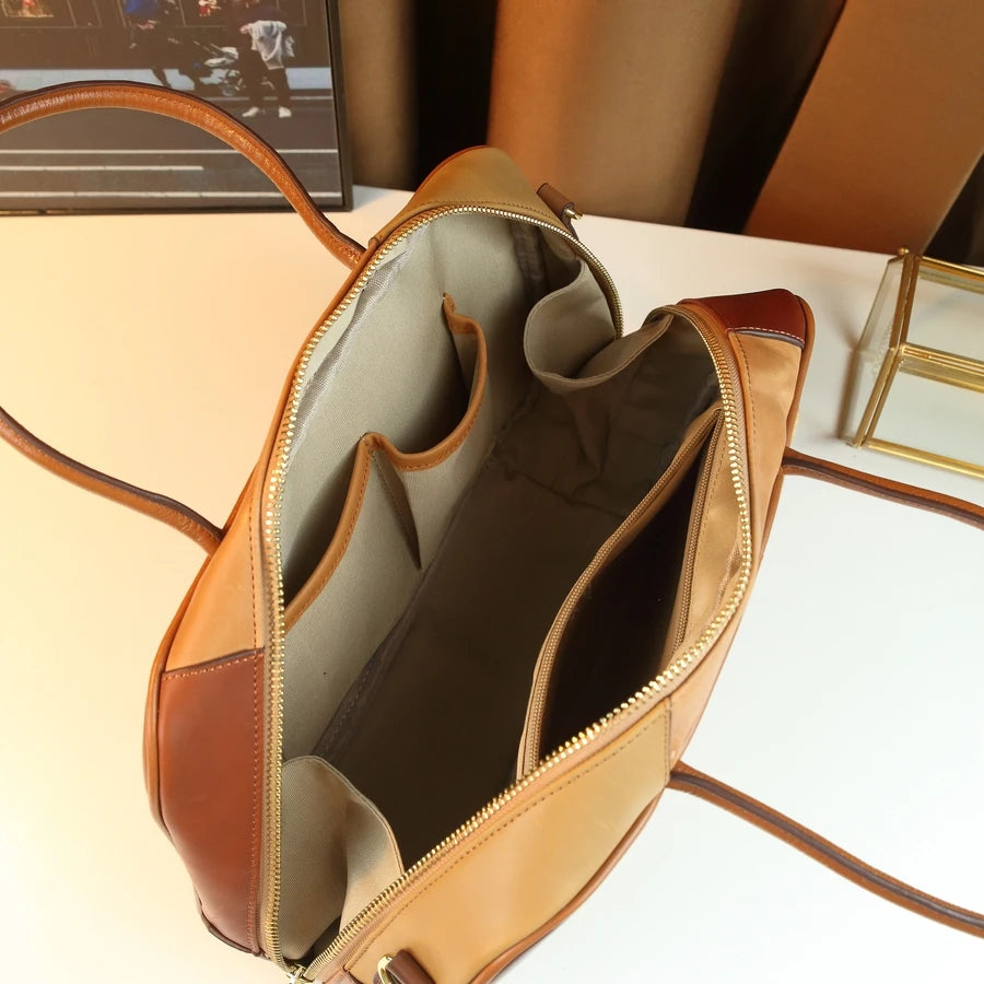 Colour-Block Genuine Leather Square Bag, Geometric Panels - product photo 5