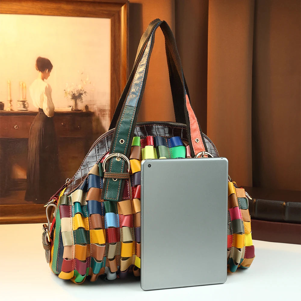 Woven Genuine Leather Tote, Large Shoulder Bag - product photo 4