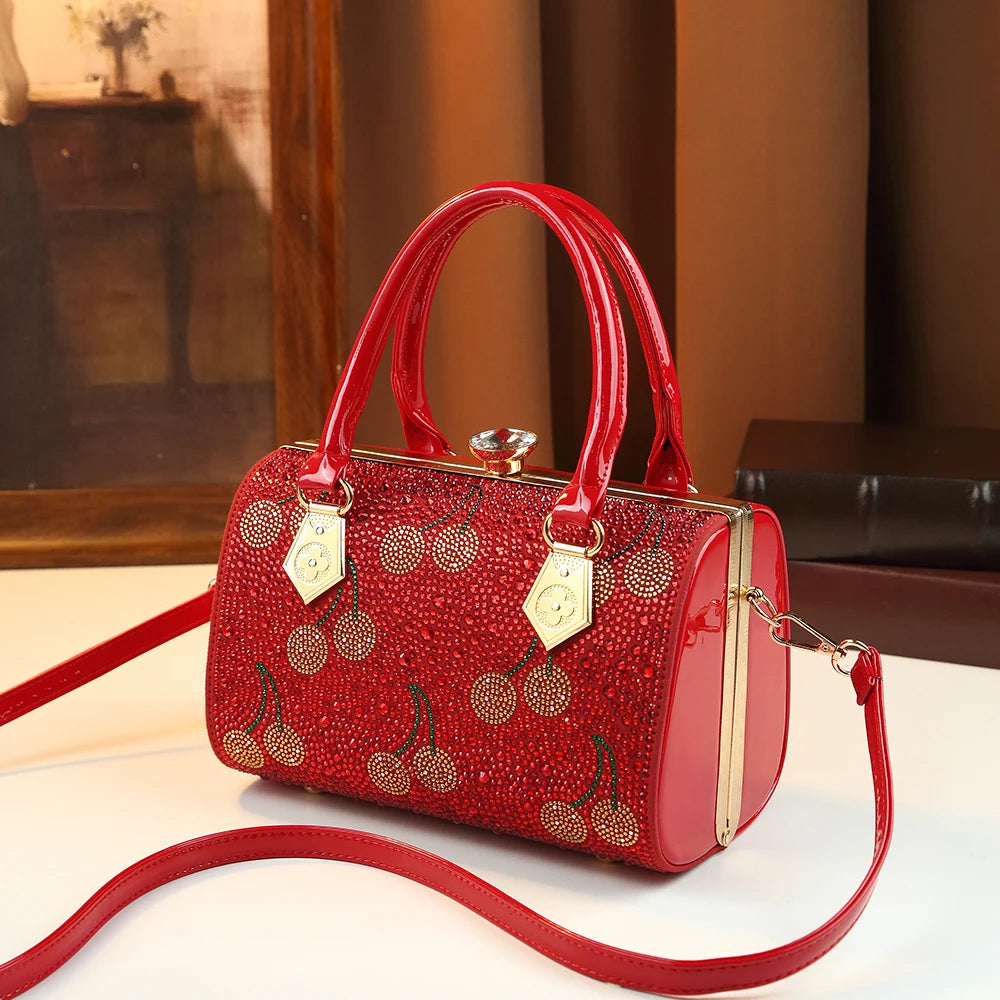 Cherry-Pattern Rhinestone Bag, Evening Party Tote - product photo 4
