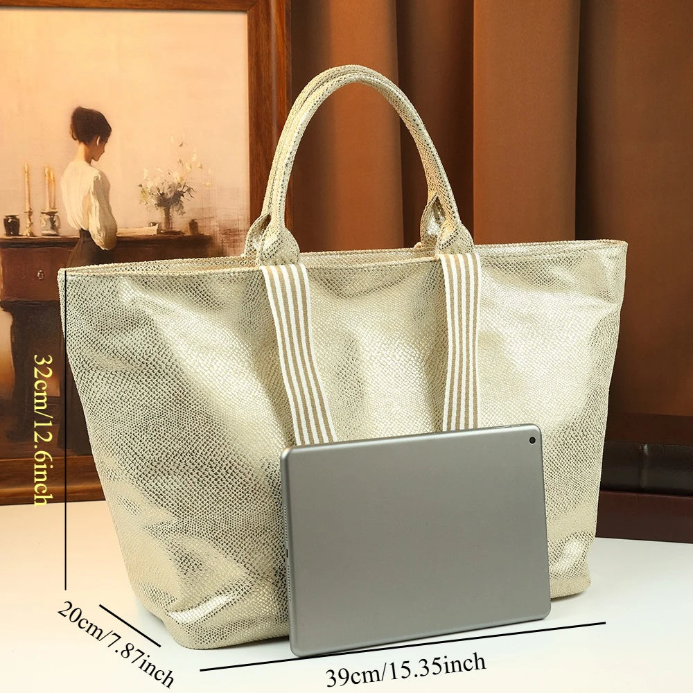 Snake-Print Tote Bag, Wear-Resistant PU Shoulder Bag - product photo 2
