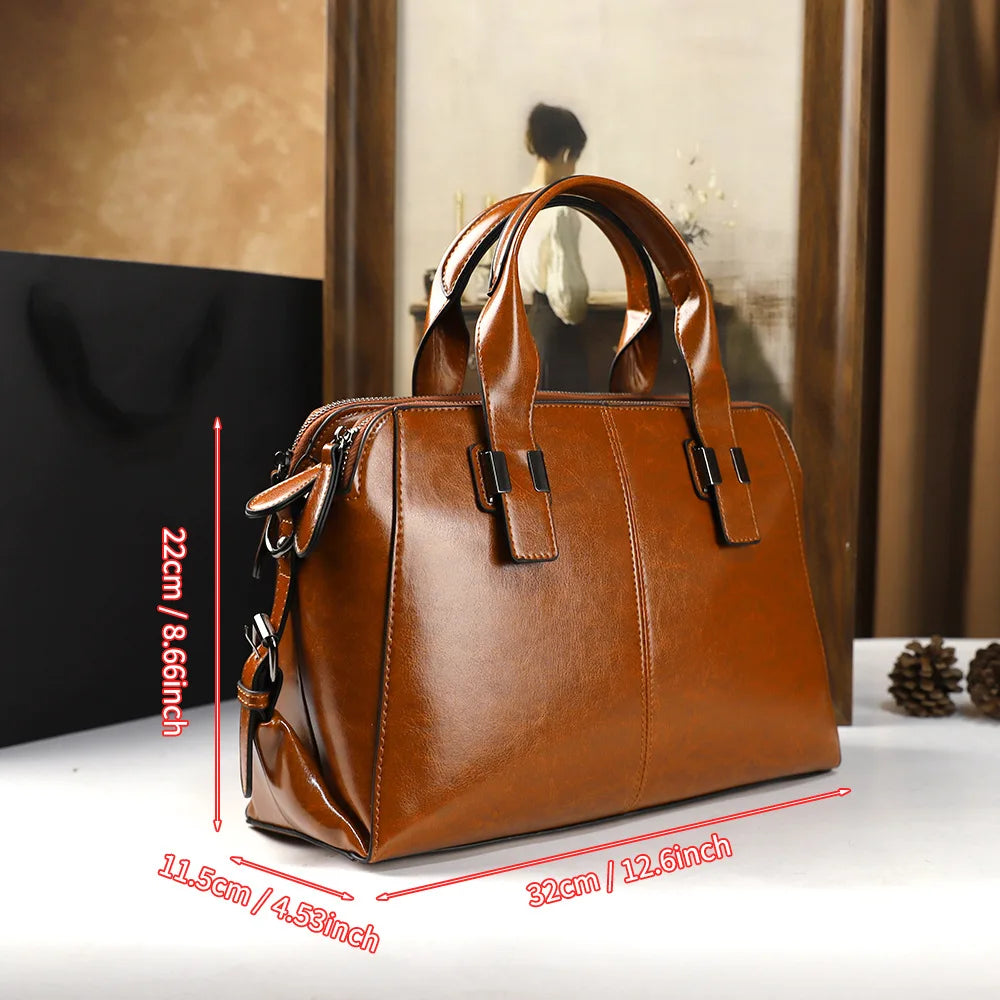Oil-Wax Leather Boston Bag, Vintage Top-Handle Satchel - product photo 2