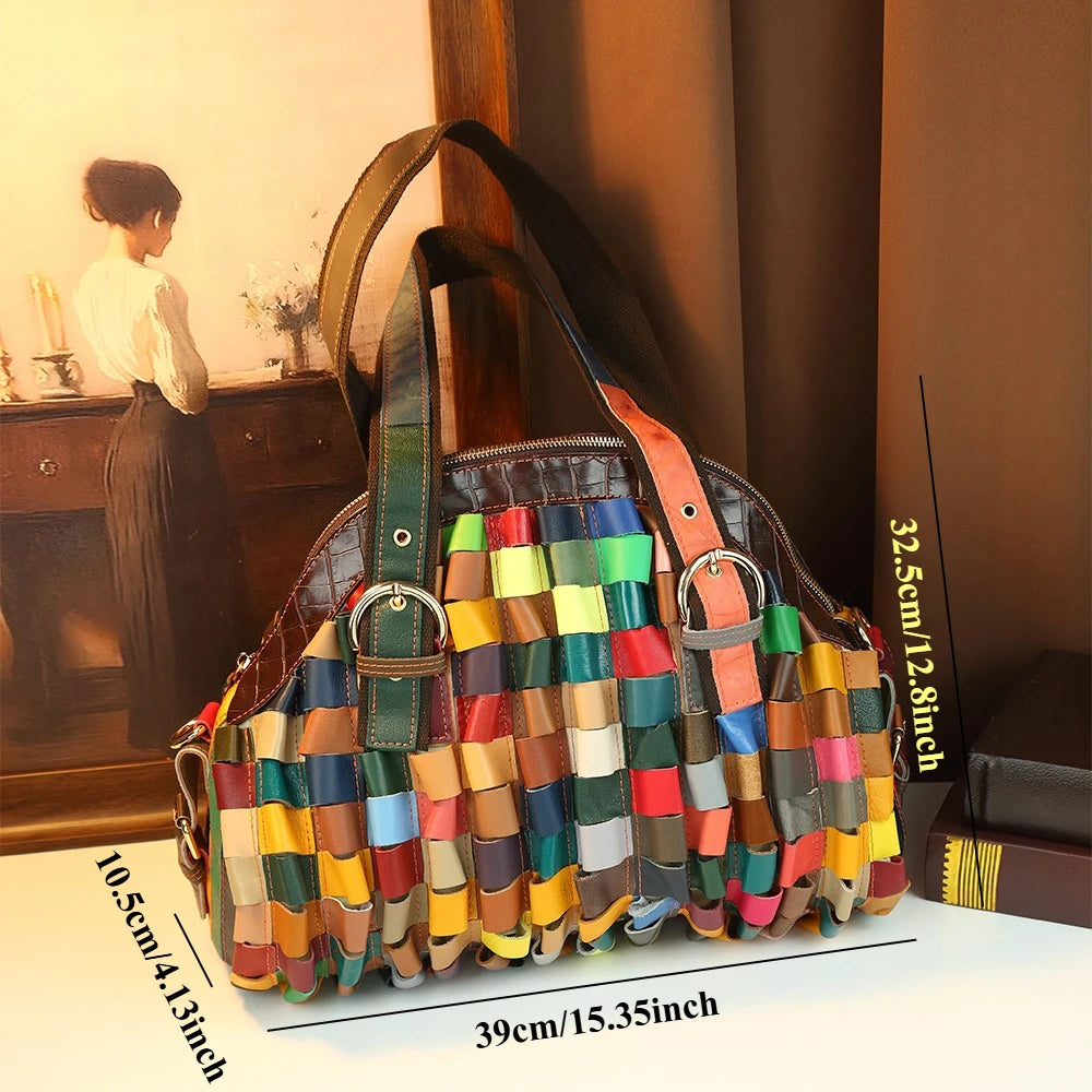 Woven Genuine Leather Tote, Large Shoulder Bag - product photo 5