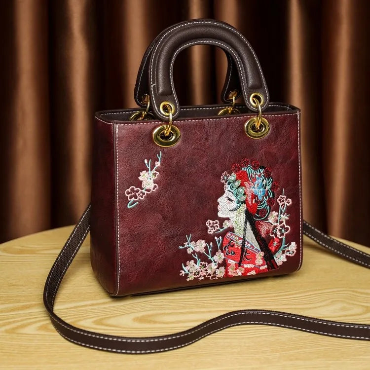 Chinese Opera Embroidered Crossbody Bag with Top Handle - product photo 5