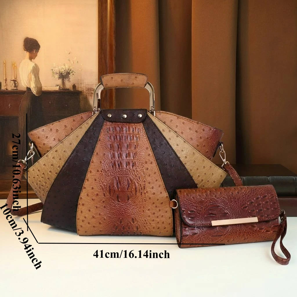 Ostrich-Print Metal-Handle Tote Bag - product photo 6