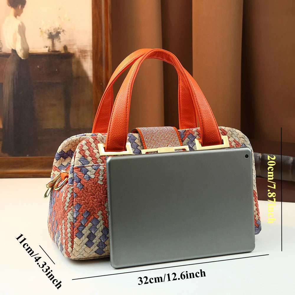 Woven Plaid Boston Bag, Top-Handle Satchel - product photo 6