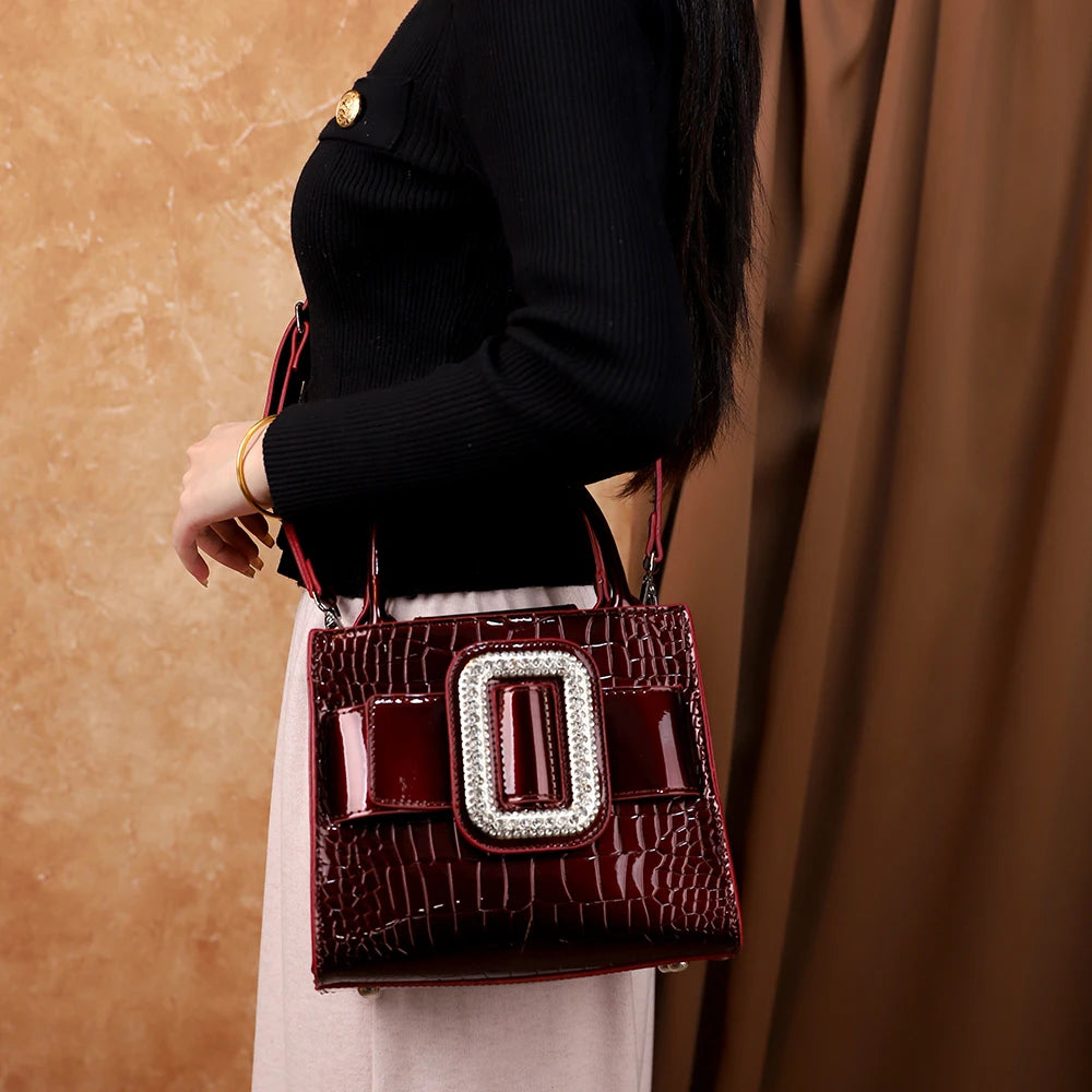 Diamond-Encrusted Croc Bag, Niche PU Shoulder Bag - product photo 5