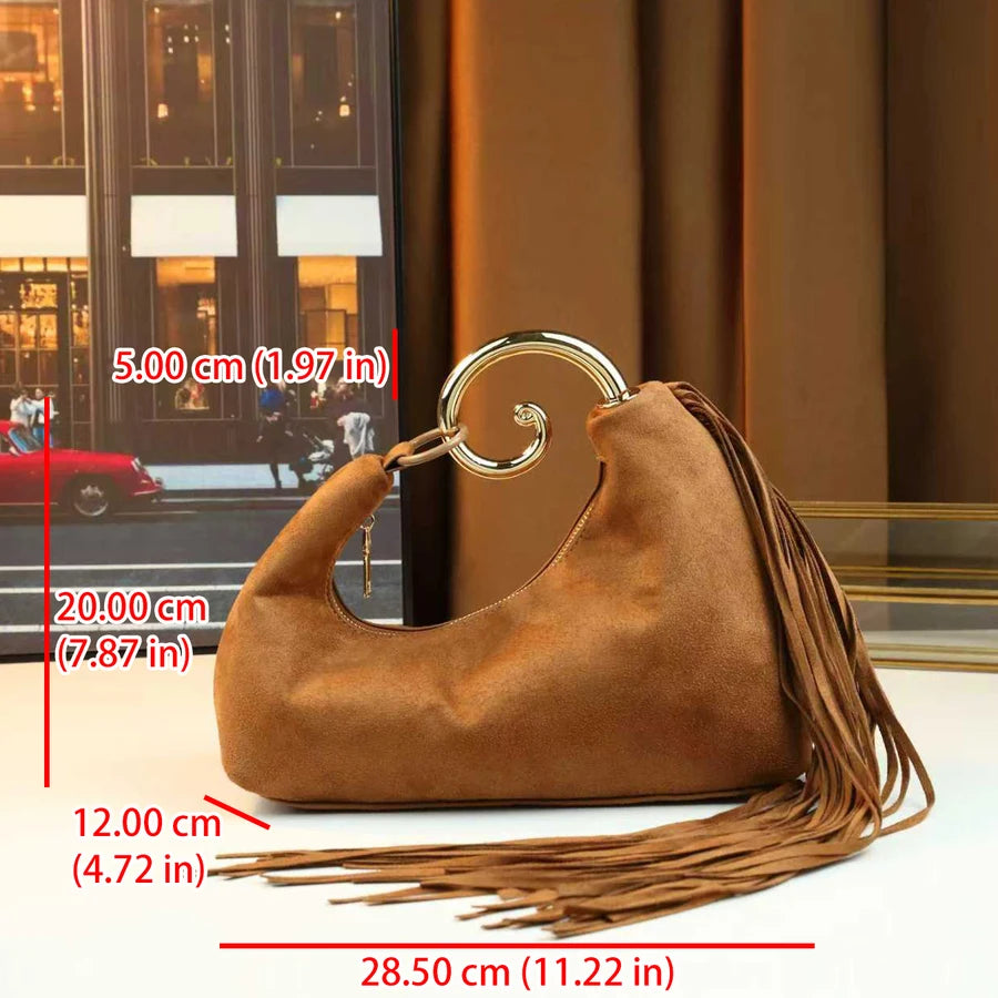 Fringed Curved Dinner Bag, Retro Hand-Held Clutch - product photo 6