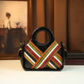Striped Patchwork Satchel with Circular Top Handle - product photo 1
