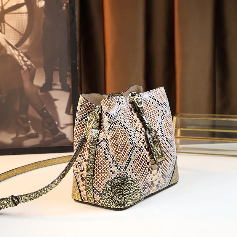Barrel-Shaped Shoulder Bag, Animal-Print PU - product photo 5
