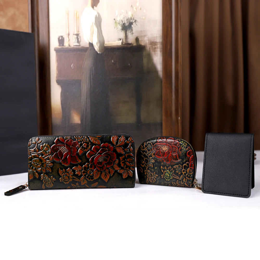 Carved Long Wallet Gift Set, Multi-Slot Purse - product photo 4