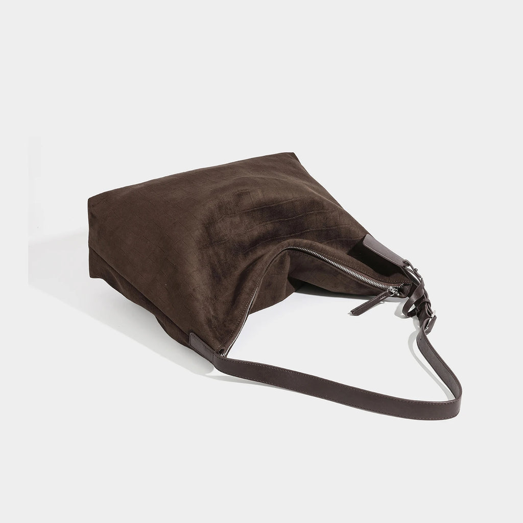 Croc-Embossed Suede Hobo Bag, Vintage Shoulder Satchel - product photo 3