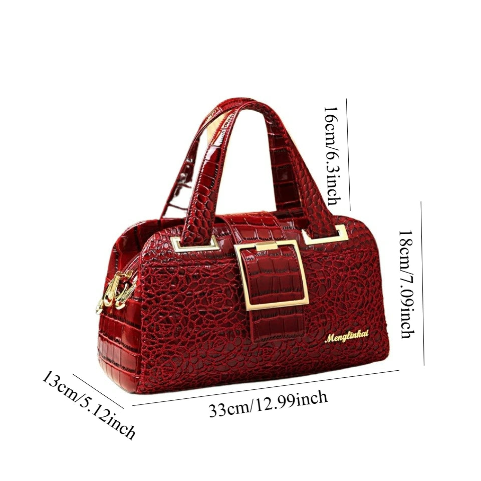 Floral Embroidered Shoulder Handbag, Zip PU Bag - product photo 3