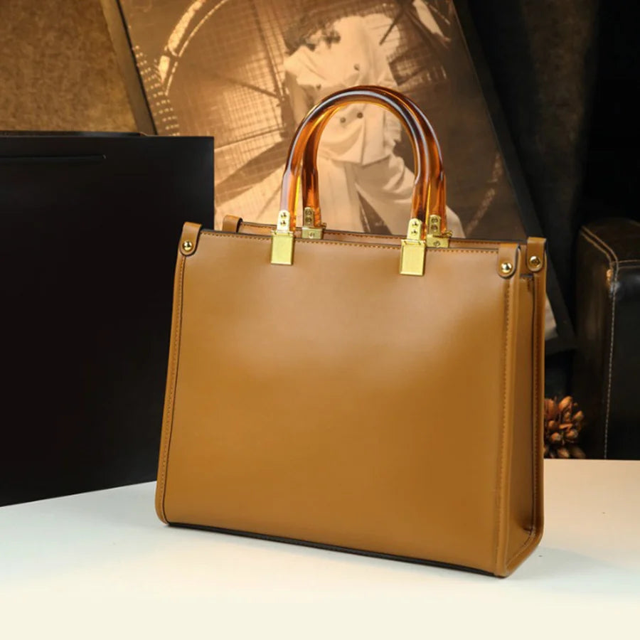Woven PU Trapezoid Tote, Large Commuting Bag - product photo 5