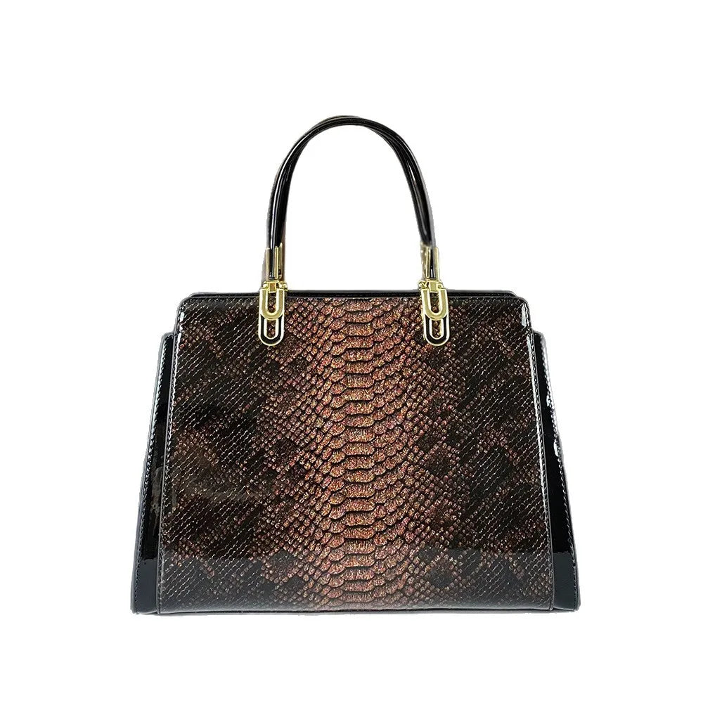 Gradient Python-Print Tote, Patent Top-Handle Bag - product photo 6