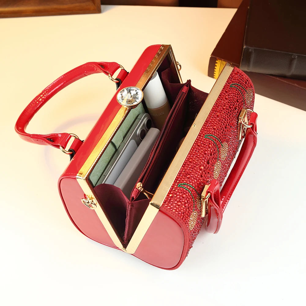 Cherry-Pattern Rhinestone Bag, Evening Party Tote - product photo 5