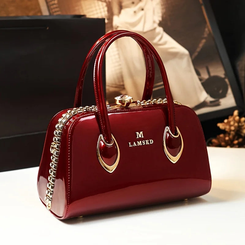 Rhinestone Vintage Satchel, PU Storage Handbag - product photo 1