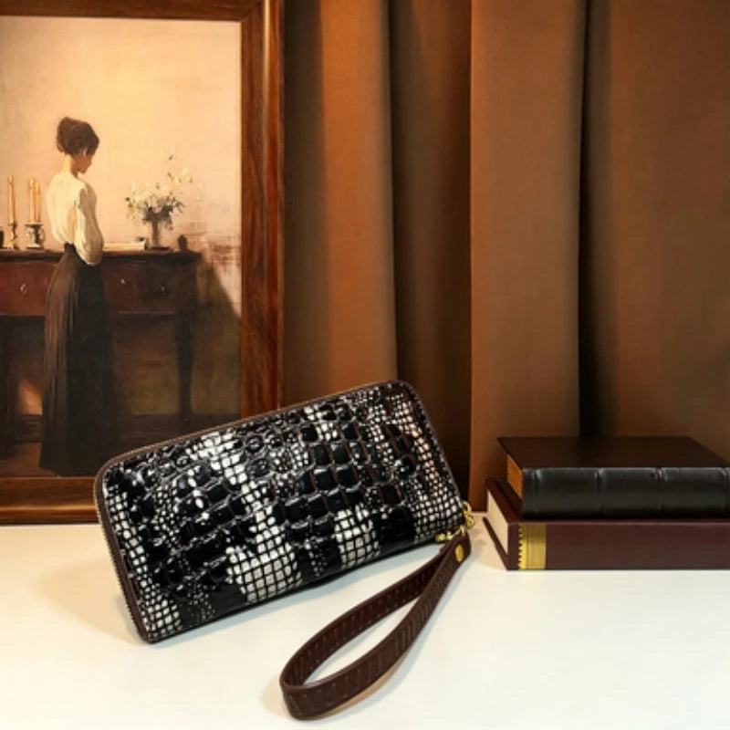 Glossy Croc Long Wallet, Clutch with Wristlet - product photo 5