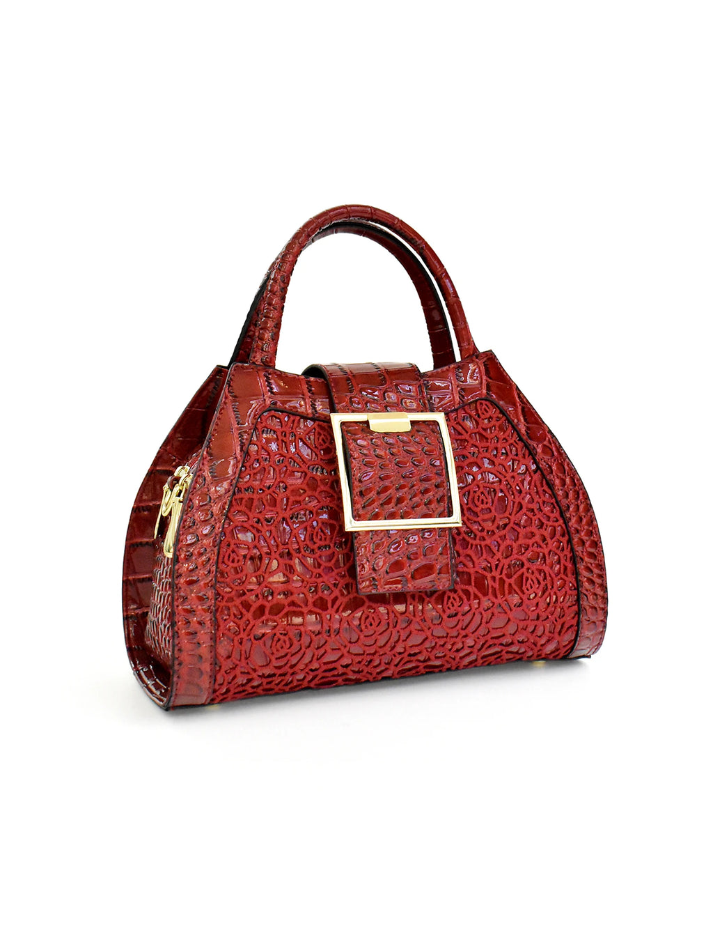 Croc-Embossed Rose Satchel with Gold-Buckle Handle - product photo 3