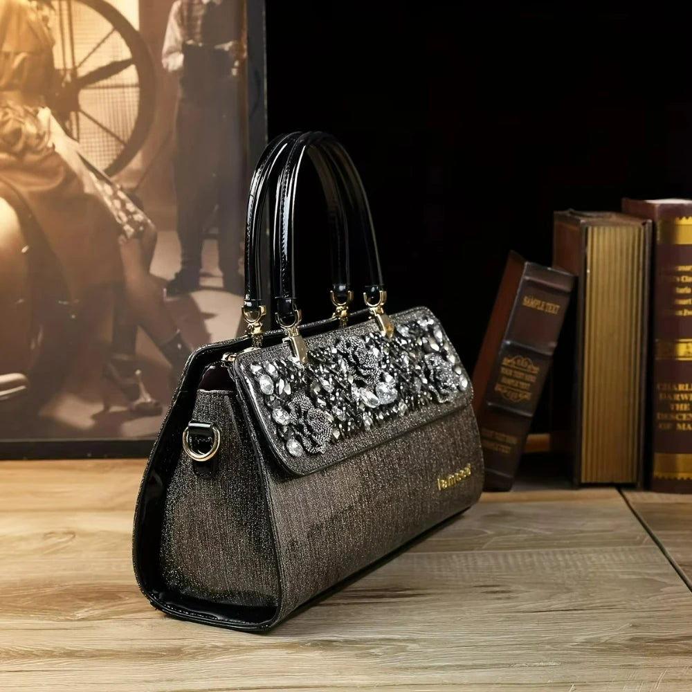 Rhinestone Classic Tote, Large PU Shoulder Bag - product photo 5