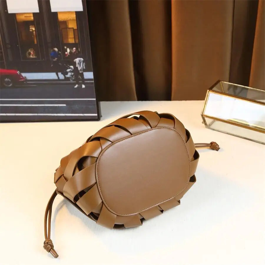 Woven Barrel Handbag, Geometric Soft PU Top-Handle Bag - product photo 2