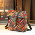 Woven Patchwork Leather Backpack, Travel Daypack - product photo 1