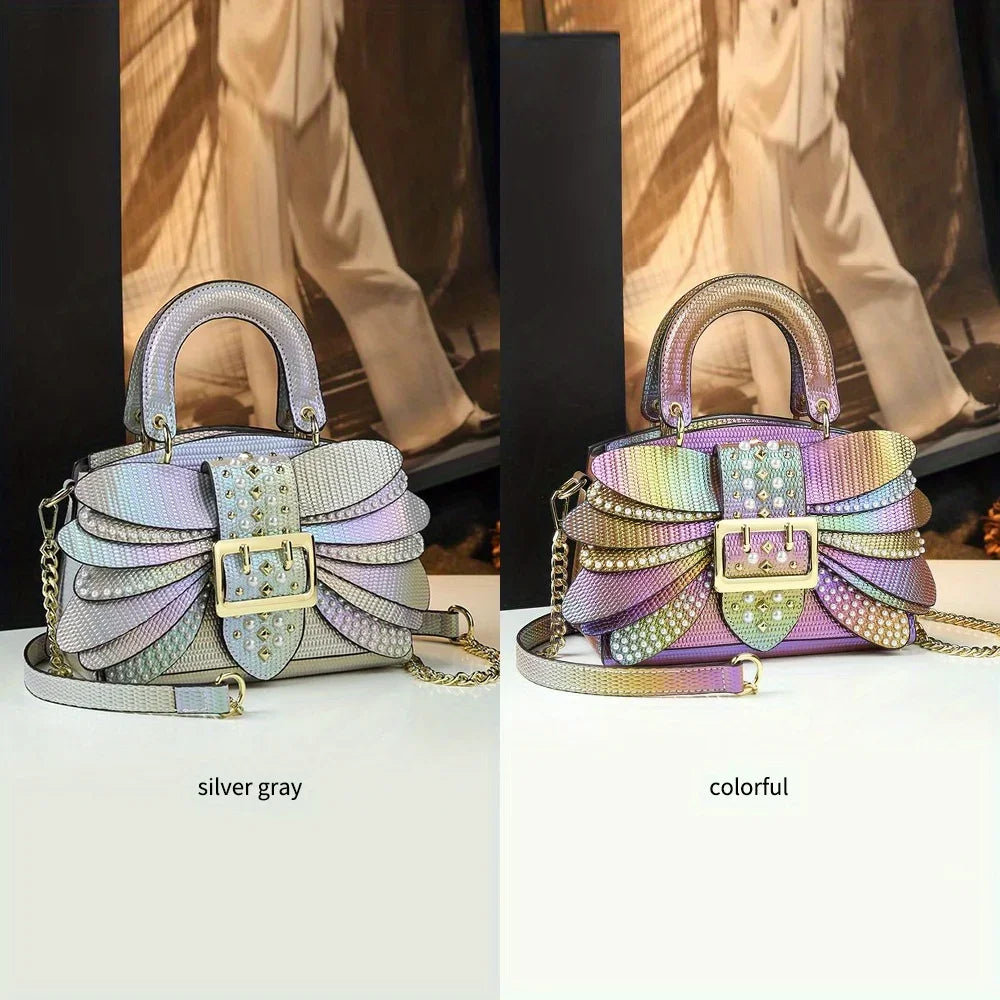 Glossy Alligator-Print Satchel, Shiny PU Shoulder Bag - product photo 3