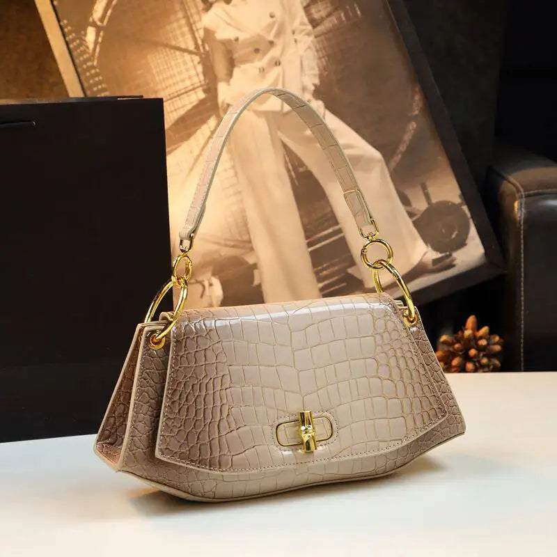 Stone-Pattern Underarm Bag with Rotary Buckle - product photo 3