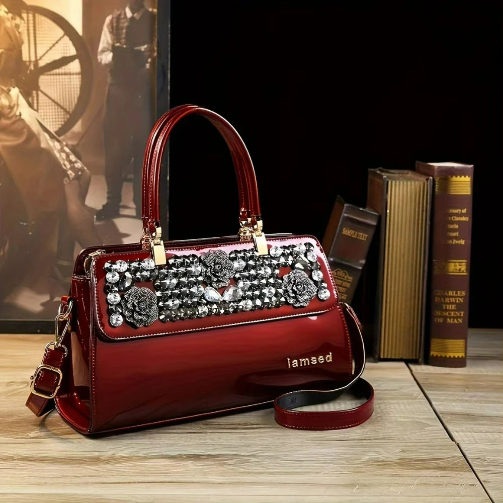 Rhinestone Classic Tote, Large PU Shoulder Bag - product photo 3