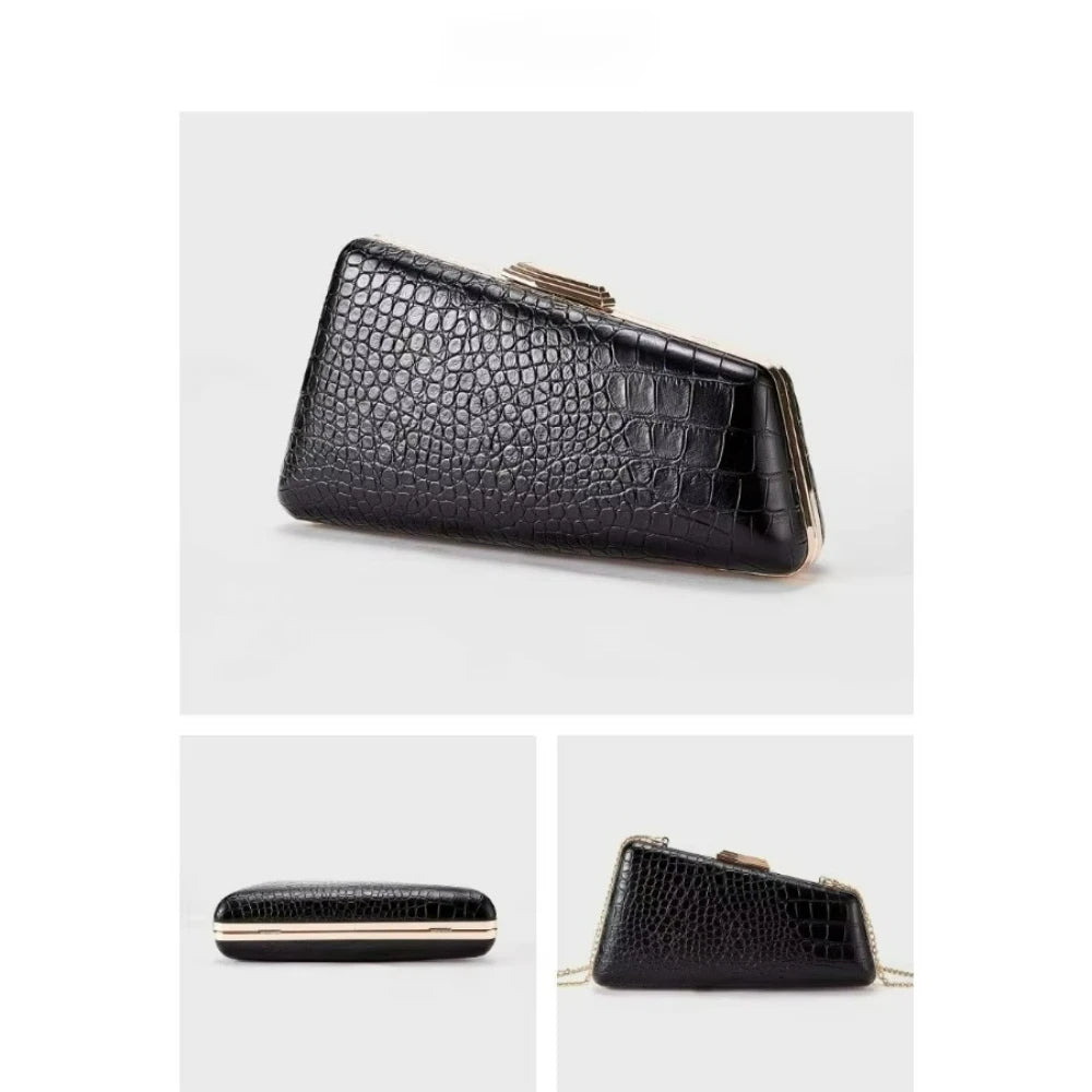 Snakeskin Asymmetric Clutch with Chain, Wedding Bag - product photo 4
