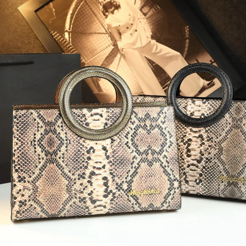 Serpentine-Print Tote, Retro Large-Capacity Shoulder Bag - product photo 3