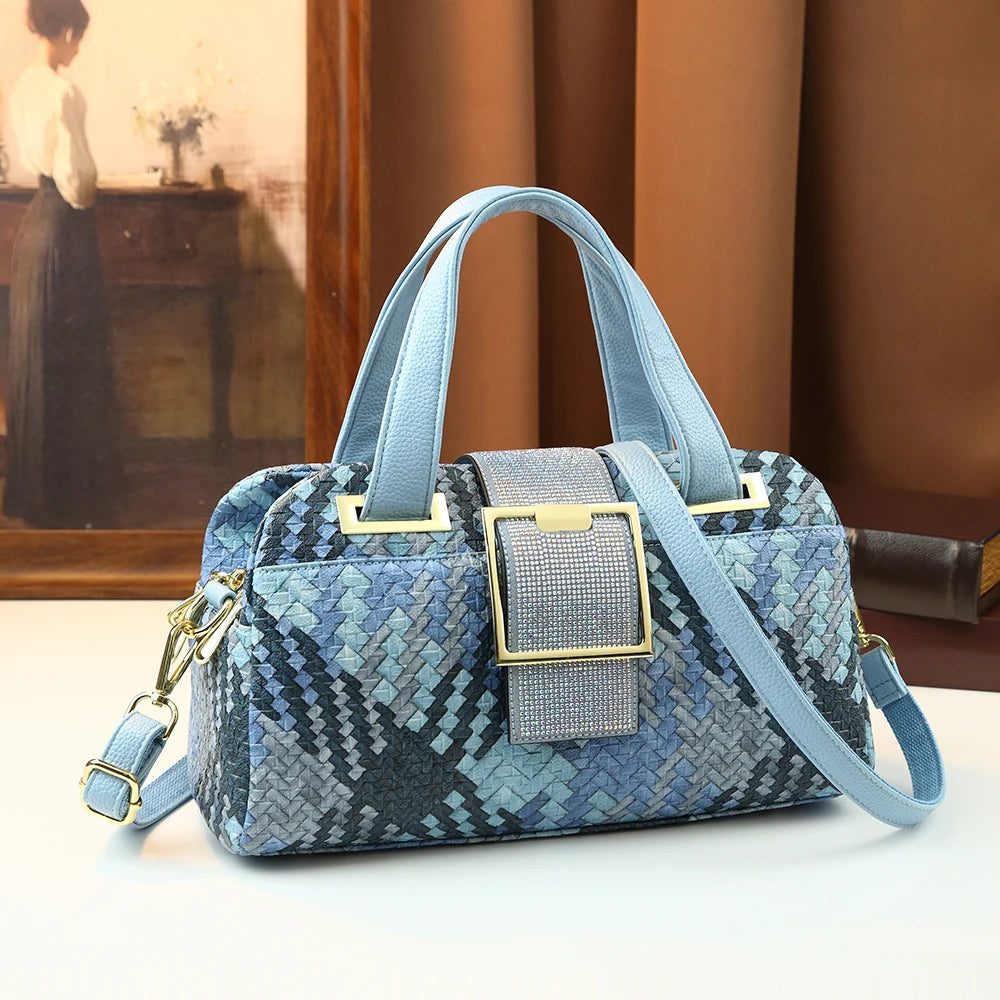Woven Plaid Boston Bag, Top-Handle Satchel - product photo 1