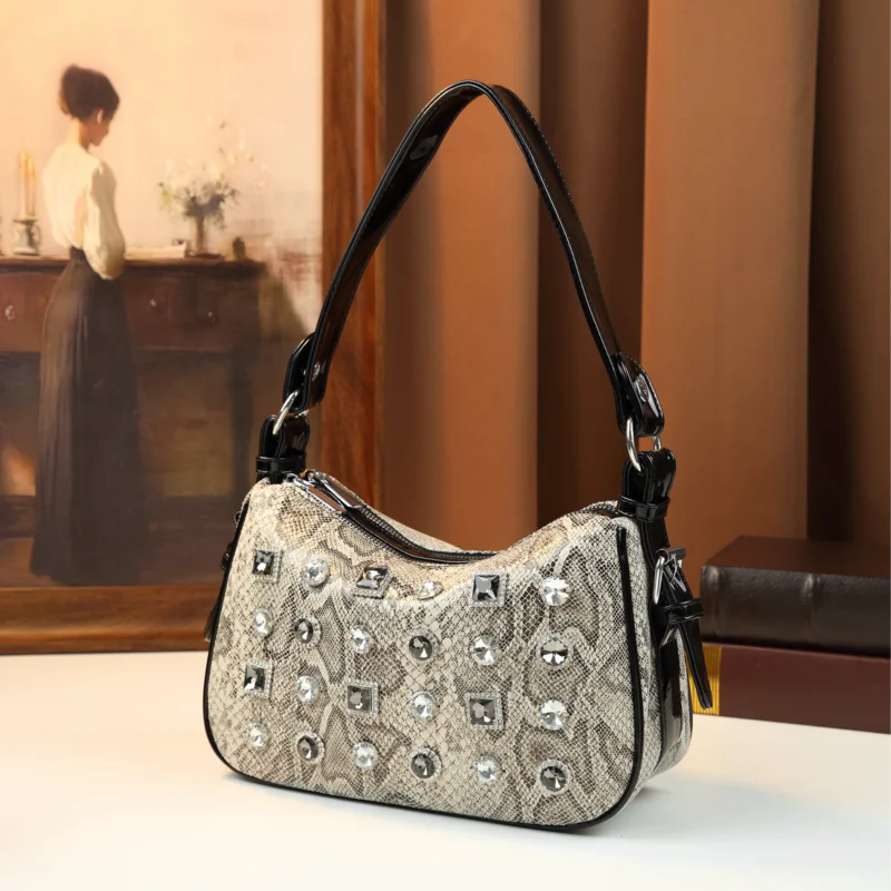 Python-Print Patent Bag with Rhinestones - product photo 1