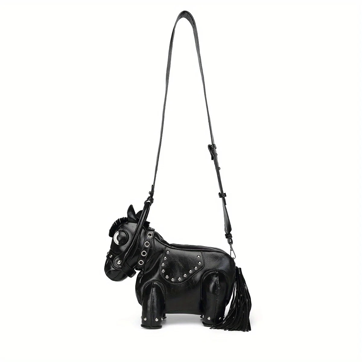 Horse-Shaped Crossbody Bag with Tassel Trim - product photo 4