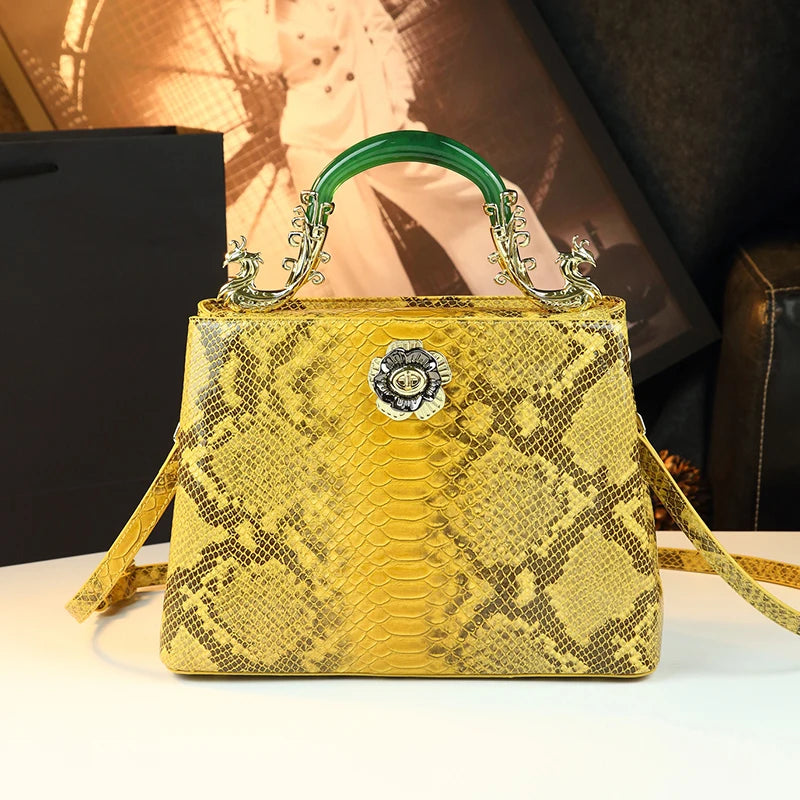 Snakeskin Genuine Leather Bag with Jade Handle - product photo 2