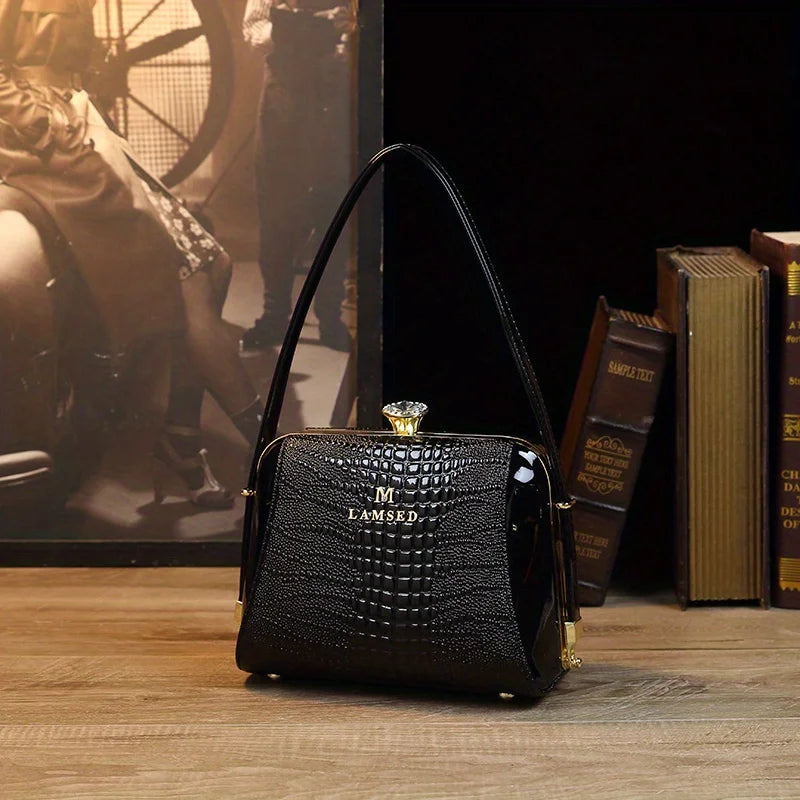 Croc-Embossed Tote with Stone Detail, Office Shoulder Bag - product photo 1