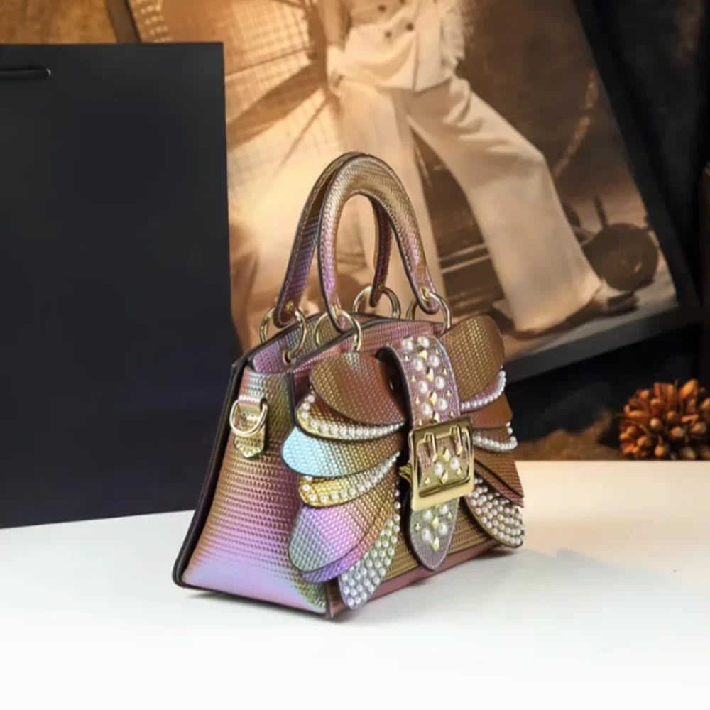 Glossy Alligator-Print Satchel, Shiny PU Shoulder Bag - product photo 4