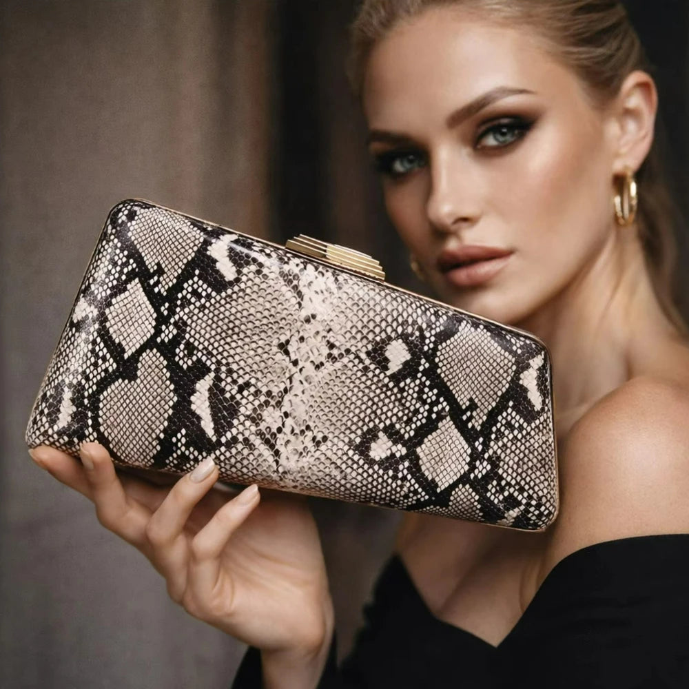 Snakeskin Asymmetric Clutch with Chain, Wedding Bag - product photo 5