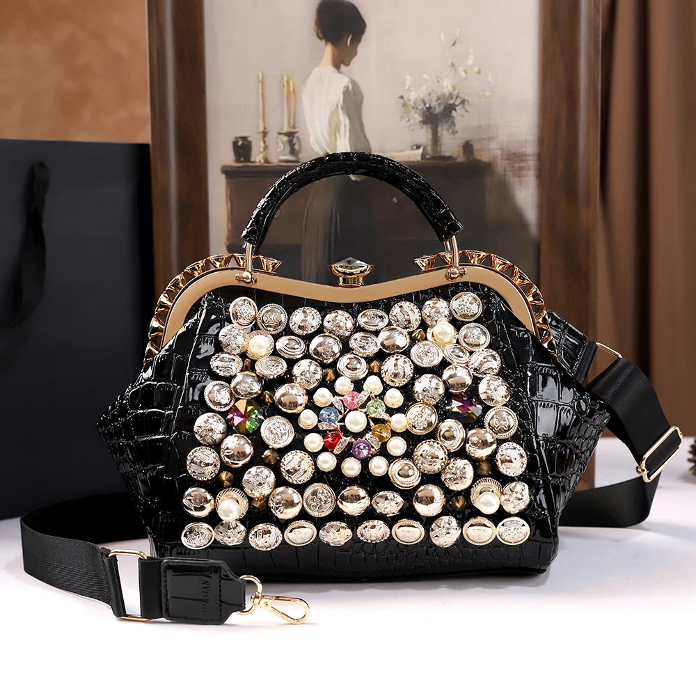 Hand-Beaded Rhinestone Crossbody Bag - product photo 1