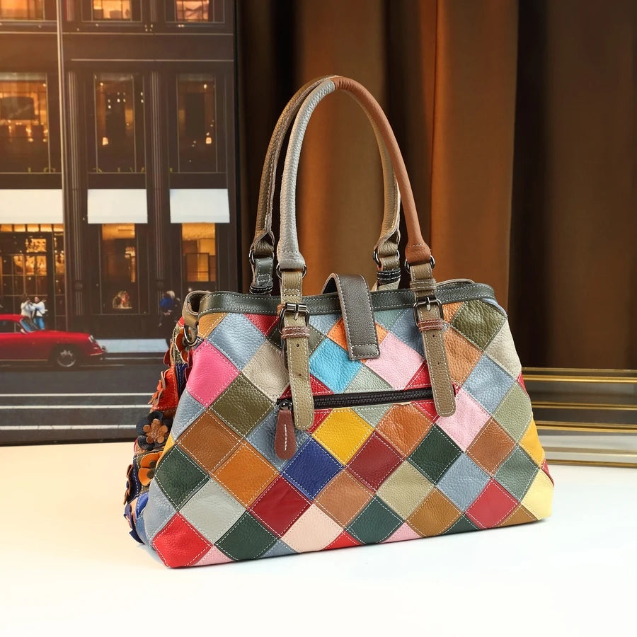Boho Patchwork Cowhide Shoulder Bag - product photo 5