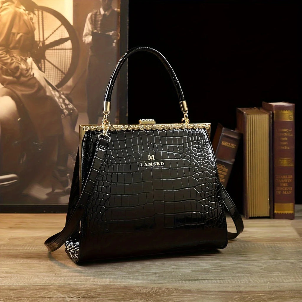 Crocodile-Pattern Sequin Bag with Removable Strap - product photo 3