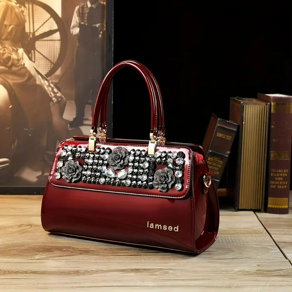 Rhinestone Classic Tote, Large PU Shoulder Bag - product photo 1